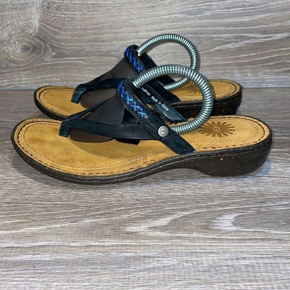 Ugg Niya Slip On Strap Black Leather Thong Women’s Size 7 Flip Flop Sandal NWOT - Picture 3 of 12
